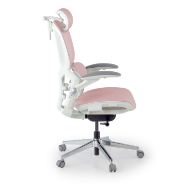 chaise ergonomique blanc rose erghos one avec appui tete maille accoudoirs reglables 3d double soutien lombaire appui tete 3