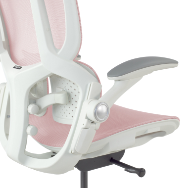chaise ergonomique blanc rose erghos one avec appui tete maille accoudoirs reglables 3d double soutien lombaire appui tete 14