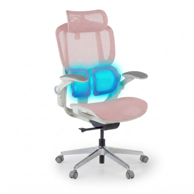 chaise ergonomique blanc rose erghos one avec appui tete maille accoudoirs reglables 3d double soutien lombaire appui tete 8