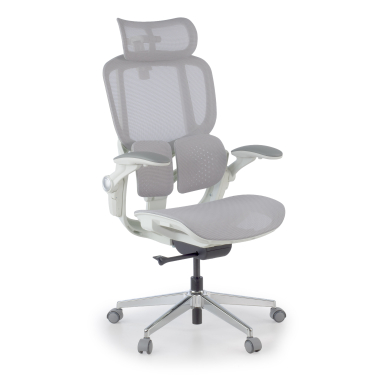 chaise ergonomique blanc gris erghos one avec appui tete maille accoudoirs reglables 3d double soutien lombaire appui tete 1
