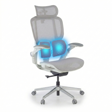 chaise ergonomique blanc gris erghos one avec appui tete maille accoudoirs reglables 3d double soutien lombaire appui tete 7