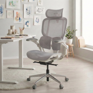 chaise ergonomique blanc gris erghos one avec appui tete maille accoudoirs reglables 3d double soutien lombaire appui tete 2