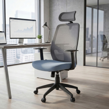 chaise de bureau gris argos maille accoudoirs fixes appui tete 2