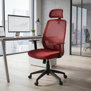 chaise de bureau rouge argos maille accoudoirs fixes appui tete 2