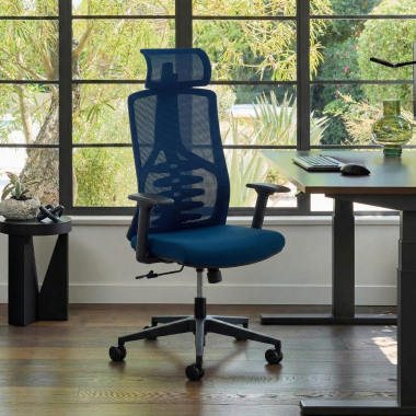 chaise ergonomique bleu quick maille accoudoirs reglables 3d soutien lombaire appui tete 2