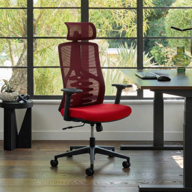 chaise ergonomique rouge quick maille accoudoirs reglables 3d soutien lombaire appui tete 2