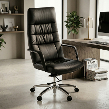 fauteuil de bureau noir goteborg cuir authentique accoudoirs fixes 2