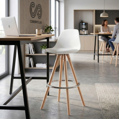 tabouret de bar blanc tabouret pieds en bois simil cuir sans accoudoirs 2