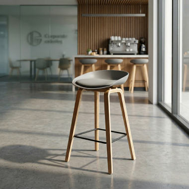 tabouret de bar gris tabouret pieds en bois simil cuir sans accoudoirs 2