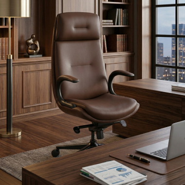 fauteuil de bureau marron kronberg simil cuir accoudoirs rembourres 2