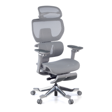 chaise ergonomique gris erghos x4 pro maille accoudoirs reglables 6d double soutien lombaire appui tete repose pieds extensible 1