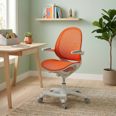 chaise de bureau enfant orange ergokid maille accoudoirs rabattables 2