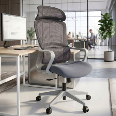 chaise de bureau blanc gris nebula maille accoudoirs fixes soutien lombaire appui tete 2
