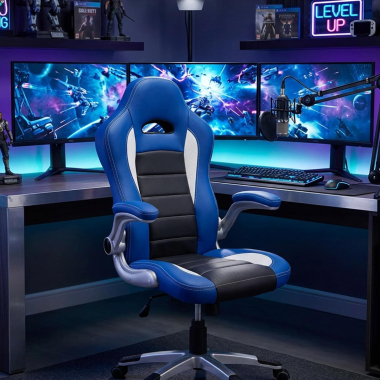 chaise gaming bleu lotus simil cuir accoudoirs rabattables 2
