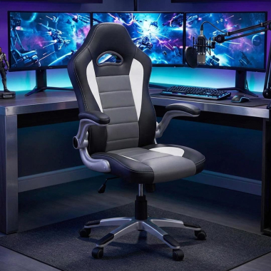 chaise gaming gris lotus simil cuir accoudoirs rabattables 2