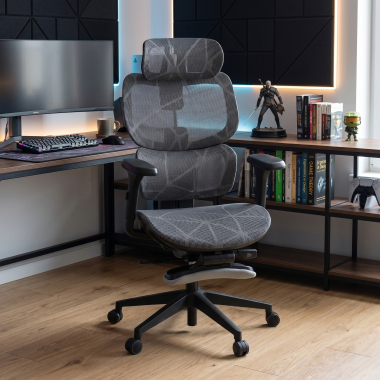 chaise ergonomique gris every maille accoudoirs reglables 3d appui tete repose pieds extensible 2
