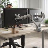 Bras écran PC erghos double avec USB, aluminium, 2 moniteurs