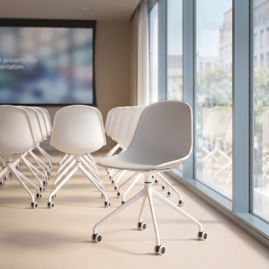 chaise de reunion gris clair avec roulettes plastique sans accoudoirs 2
