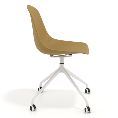 chaise de reunion blanche moutarde avec roulettes plastique sans accoudoirs 3