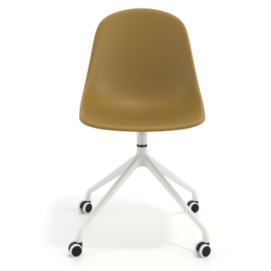 chaise de reunion blanche moutarde avec roulettes plastique sans accoudoirs 6