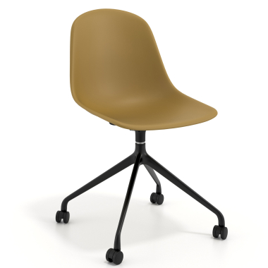 chaise de reunion noire moutarde avec roulettes plastique sans accoudoirs 1