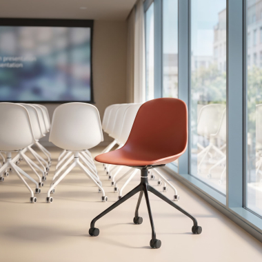chaise de reunion noire rouge avec roulettes plastique sans accoudoirs 2