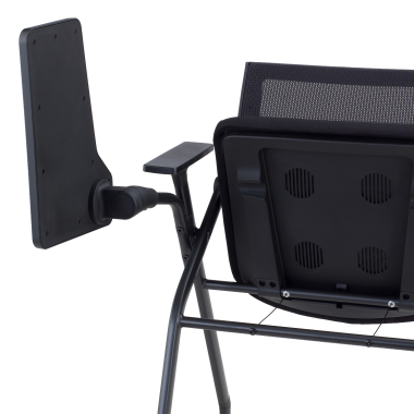 chaise avec tablette noir avec une palette d ecriture maille accoudoirs fixes 12