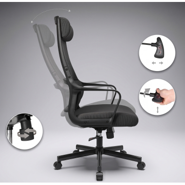 chaise teletravail noir venus maille accoudoirs fixes soutien lombaire appui tete 8