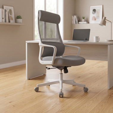 chaise teletravail blanc gris venus maille accoudoirs fixes soutien lombaire appui tete 2