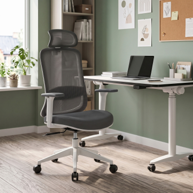 chaise teletravail blanc gris task maille accoudoirs reglables 1d soutien lombaire appui tete 2