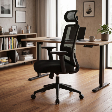 chaise teletravail noir aria maille accoudoirs reglables 1d soutien lombaire appui tete 2