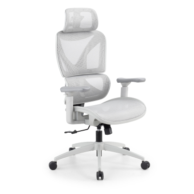 chaise ergonomique blanc gris velstrom maille accoudoirs reglables 3d double soutien lombaire appui tete 1