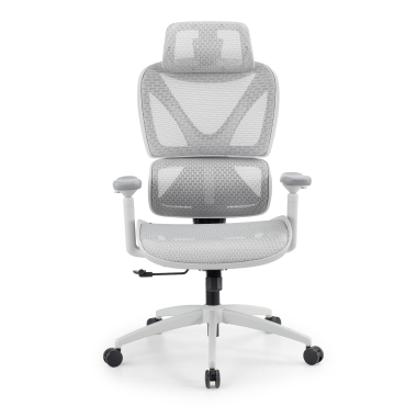 chaise ergonomique blanc gris velstrom maille accoudoirs reglables 3d double soutien lombaire appui tete 3