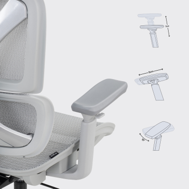 chaise ergonomique blanc gris velstrom maille accoudoirs reglables 3d double soutien lombaire appui tete 12