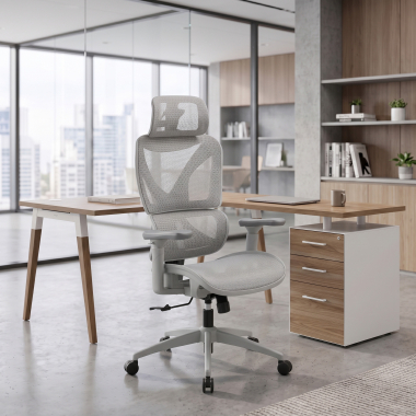 chaise ergonomique blanc gris velstrom maille accoudoirs reglables 3d double soutien lombaire appui tete 16