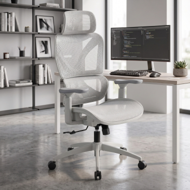 chaise ergonomique blanc gris velstrom maille accoudoirs reglables 3d double soutien lombaire appui tete 2