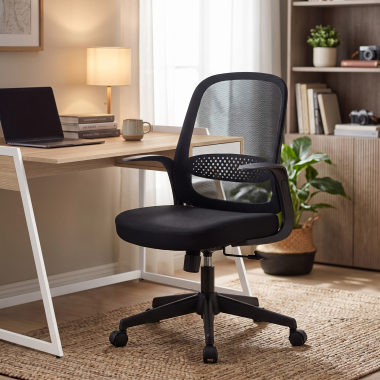chaise pivotante noir dossier en resille maille accoudoirs fixes 2