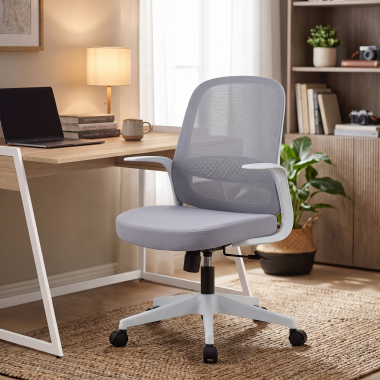 chaise pivotante gris dossier en resille maille accoudoirs fixes 2