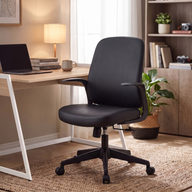 chaise pivotante noir dossier en similicuir simil cuir accoudoirs fixes 2