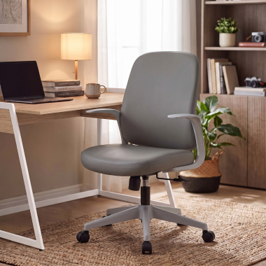 chaise pivotante gris dossier en similicuir simil cuir accoudoirs fixes 2
