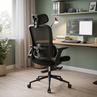 chaise ergonomique noir dexter maille accoudoirs rabattables soutien lombaire appui tete 2