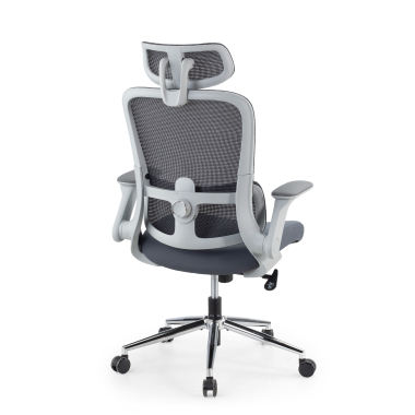 chaise ergonomique gris dexter maille accoudoirs rabattables soutien lombaire appui tete 11