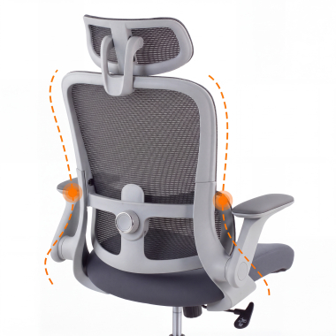 chaise ergonomique gris dexter maille accoudoirs rabattables soutien lombaire appui tete 7