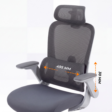 chaise ergonomique gris dexter maille accoudoirs rabattables soutien lombaire appui tete 5