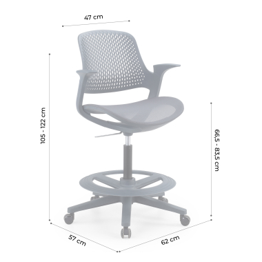 tabouret ergonomique gris dorian maille accoudoirs fixes 12