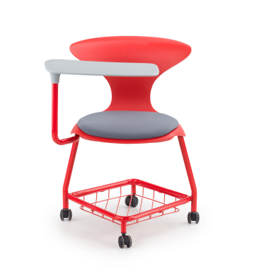 chaise avec tablette rouge avec une palette d ecriture roulettes plastique sans accoudoirs 3