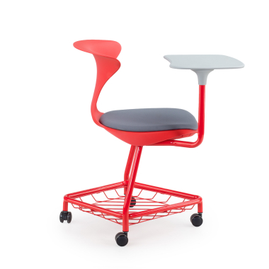 chaise avec tablette rouge avec une palette d ecriture roulettes plastique sans accoudoirs 4