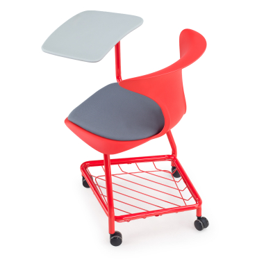 chaise avec tablette rouge avec une palette d ecriture roulettes plastique sans accoudoirs 9
