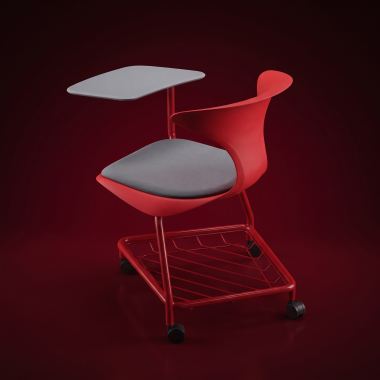 chaise avec tablette rouge avec une palette d ecriture roulettes plastique sans accoudoirs 10