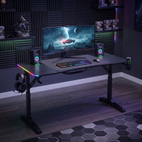 Bureau gaming Vortex réglable en hauteur avec éclairage RGB, 140x60cm